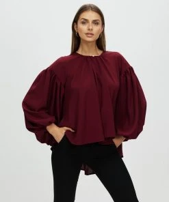 Atmos&Here Astrid Tie Neck Blouse Burgundy