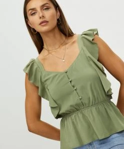 Atmos&Here Yani Frill Sleeve Top Light Khaki -Deals The Style Setters Store http3A2F2Fstatic.theiconic.com .au2Fp2Fatmos here 6009 7629531 4