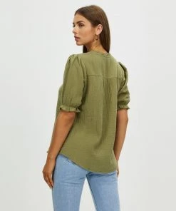 Atmos&Here Lacey Textured Cotton Blouse Khaki -Deals The Style Setters Store http3A2F2Fstatic.theiconic.com .au2Fp2Fatmos here 6092 9229531 3