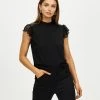 Atmos&Here Aura Lace Frill Sleeve Blouse Black
