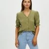Atmos&Here Lacey Textured Cotton Blouse Khaki