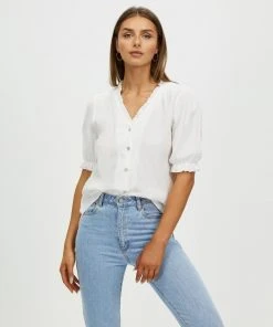 Atmos&Here Lacey Textured Cotton Blouse White