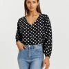 Atmos&Here Tessa V-Neck Blouse Black Base & Polka Dot