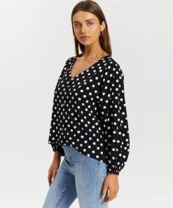 Atmos&Here Tessa V-Neck Blouse Black Base & Polka Dot -Deals The Style Setters Store http3A2F2Fstatic.theiconic.com .au2Fp2Fatmos here 6482 1504131 2