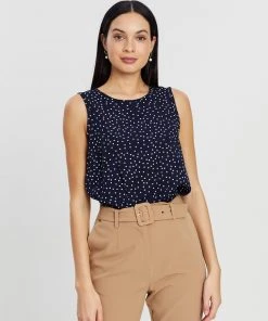 Atmos&Here Ava Sleeveless Top Navy Polka Dot