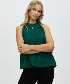 Atmos&Here Jaclyn High Neck Blouse Forest Green