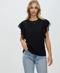 Atmos&Here Nadine Frill Sleeve Dobby Blouse Black