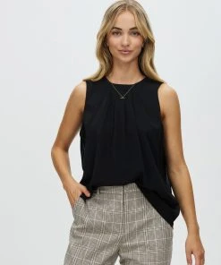 Atmos&Here Dellen Pleat Neck Blouse Black