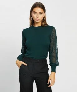 Atmos&Here Kristina Contrast Knit Top Forest Green