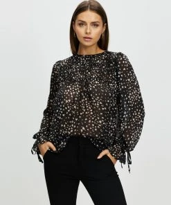 Atmos&Here Gracia Blouson Sleeve Blouse Black Animal