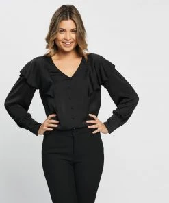 Atmos&Here Vi Ruffle Neck Blouse Black