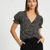 Atmos&Here Veronica Puff Sleeve Blouse Black Animal