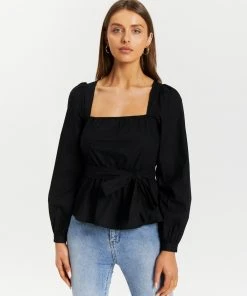 Atmos&Here Kaycee Cotton Puff Sleeve Blouse Black
