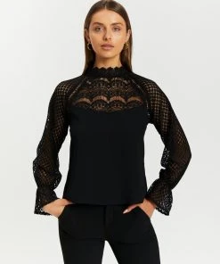 Atmos&Here Katherine Lace Detail Blouse Black