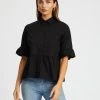 Atmos&Here Dylan Frill Sleeve Shirt Black