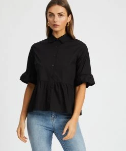 Atmos&Here Dylan Frill Sleeve Shirt Black