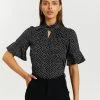 Atmos&Here Mila Frill Sleeve Blouse Black Speckle