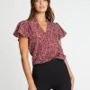 Atmos&Here Imogen Flutter Sleeve Blouse Burgundy Speckle