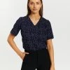 Atmos&Here Sophia V-Neck Blouse Dark Blue Polkadot