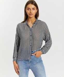 Atmos&Here Dayton Blouson Sleeve Shirt Black Gingham