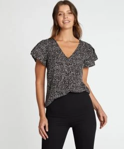 Atmos&Here Jodi Flutter Sleeve Blouse Mono Spot
