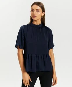 Atmos&Here Cressida Flutter Sleeve Blouse Navy