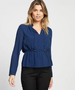 Atmos&Here Katherine Tie Front Blouse Navy