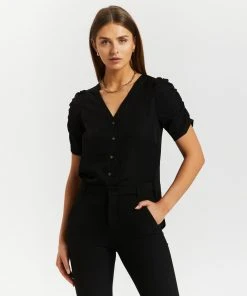Atmos&Here Trinny Gathered Sleeve Shirt Black