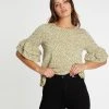 Atmos&Here Bobbi Frill Layered Sleeve Top Khaki Speckle