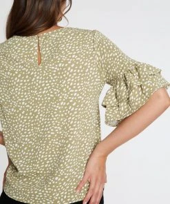 Atmos&Here Bobbi Frill Layered Sleeve Top Khaki Speckle -Deals The Style Setters Store http3A2F2Fstatic.theiconic.com .au2Fp2Fatmos here 9576 3619531 4