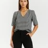 Atmos&Here Yvette V-Neck Blouse Houndstooth