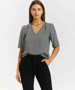 Atmos&Here Yvette V-Neck Blouse Houndstooth