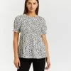 Atmos&Here Alice Puff Sleeve Smock Top White Speckle