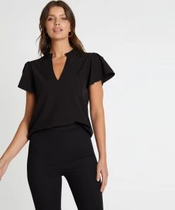 Atmos&Here Imogen Flutter Sleeve Blouse Black