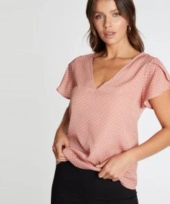 Atmos&Here Jodi Flutter Sleeve Blouse Pink And Cream Spot -Deals The Style Setters Store http3A2F2Fstatic.theiconic.com .au2Fp2Fatmos here 9639 2229531 4