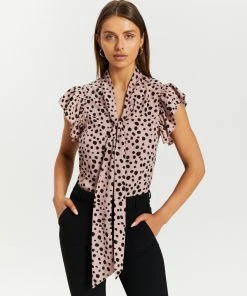 Atmos&Here Harper Tie Neck Blouse Pink Mixed Polka Dot