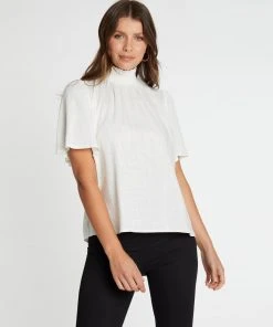 Atmos&Here Kenya High Neck Linen Blend Blouse White