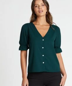 Atmos&Here Claira V-Neck Blouse Forest Green