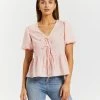 Atmos&Here Kalia Bow Front Puff Sleeve Blouse Soft Pink