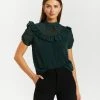 Atmos&Here Bella Frill Detail Blouse Forest Green Dobby