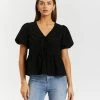 Atmos&Here Kalia Bow Front Puff Sleeve Blouse Black