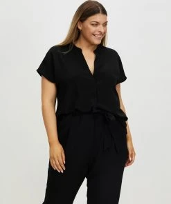 Atmos&Here Curvy Alison Centre Fold Blouse Black