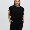Atmos&Here Curvy Nadine Frill Sleeve Dobby Blouse Black