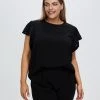 Atmos&Here Curvy Tessa Frill Sleeve Blouse Black
