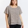 Atmos&Here Curvy Vivia Flutter Sleeve Blouse Beige Speckle