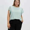 Atmos&Here Curvy Tessa Frill Sleeve Blouse Sage