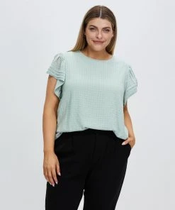 Atmos&Here Curvy Tessa Frill Sleeve Blouse Sage
