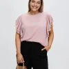 Atmos&Here Curvy Nadine Frill Sleeve Dobby Blouse Blush