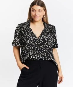 Atmos&Here Curvy Charlotte Shirred Blouse Black Speckle