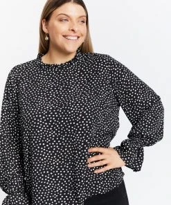 Atmos&Here Curvy Charlize Frill Detail Blouse Black Speckle -Deals The Style Setters Store http3A2F2Fstatic.theiconic.com .au2Fp2Fatmos here curvy 1106 7646821 4